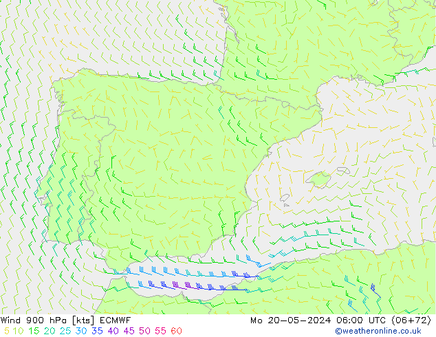 Wind 900 hPa ECMWF Mo 20.05.2024 06 UTC