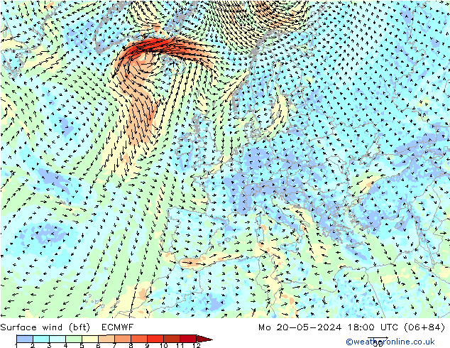 Bodenwind (bft) ECMWF Mo 20.05.2024 18 UTC