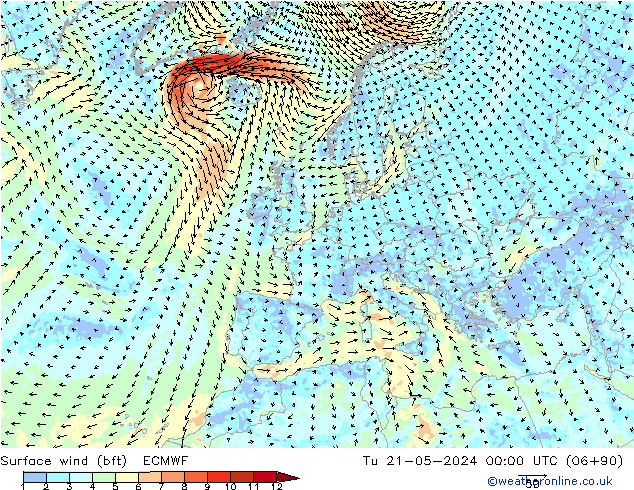Bodenwind (bft) ECMWF Di 21.05.2024 00 UTC