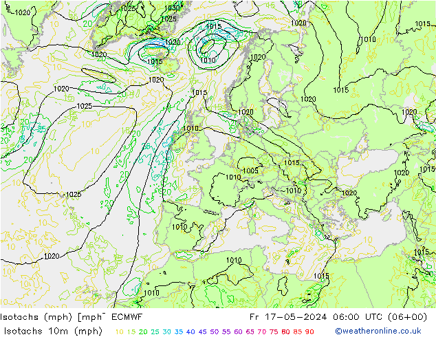 Isotachen (mph) ECMWF Fr 17.05.2024 06 UTC