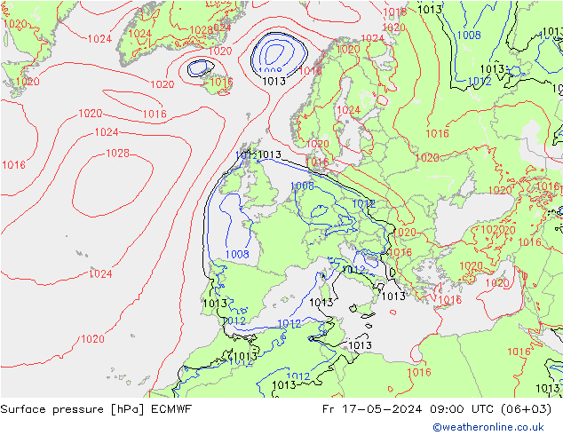 Bodendruck ECMWF Fr 17.05.2024 09 UTC