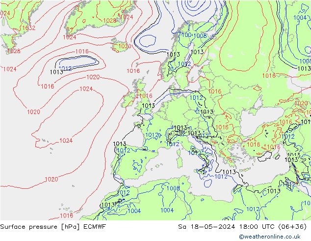 Surface pressure ECMWF Sa 18.05.2024 18 UTC