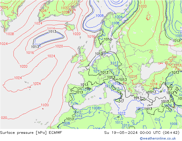 Bodendruck ECMWF So 19.05.2024 00 UTC