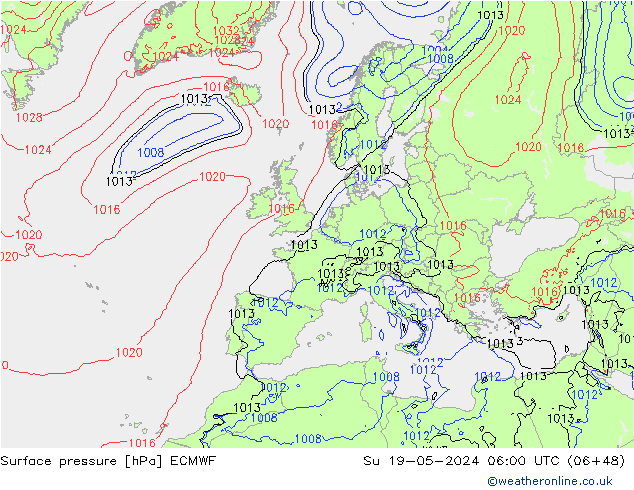 pressão do solo ECMWF Dom 19.05.2024 06 UTC