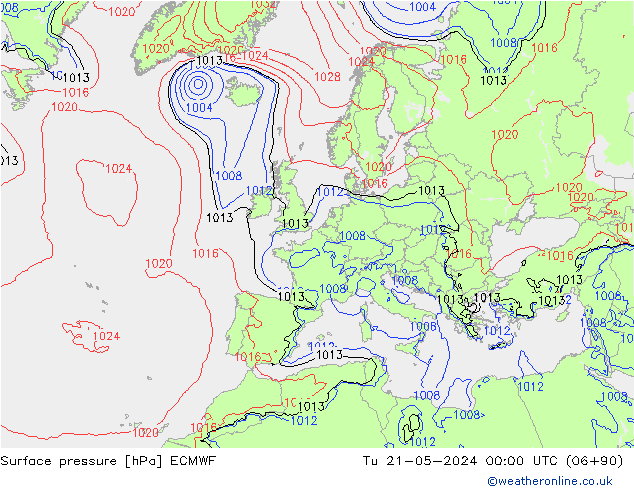 Surface pressure ECMWF Tu 21.05.2024 00 UTC