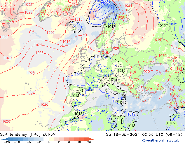 SLP tendency ECMWF Sa 18.05.2024 00 UTC