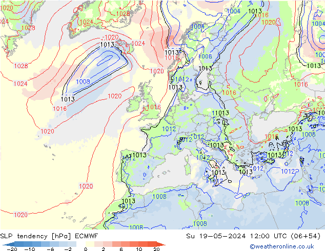 Tendance de pression  ECMWF dim 19.05.2024 12 UTC