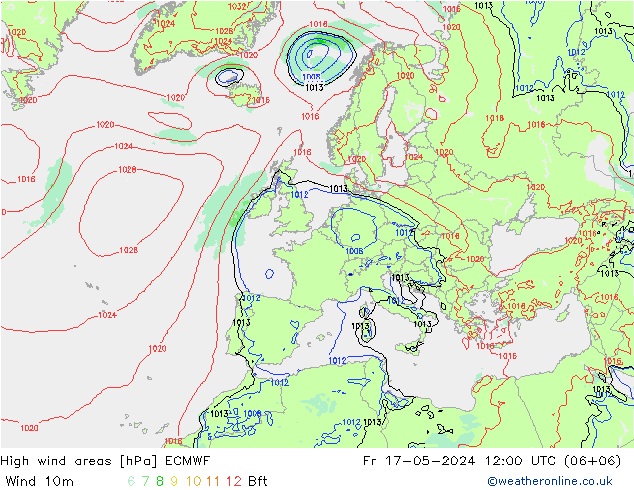 High wind areas ECMWF Pá 17.05.2024 12 UTC