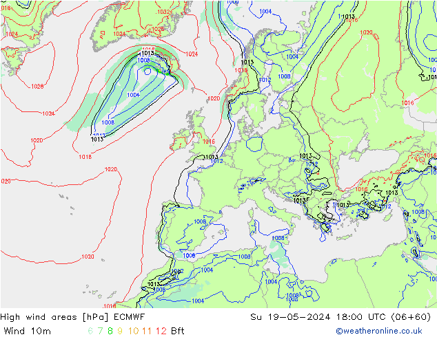 High wind areas ECMWF  19.05.2024 18 UTC