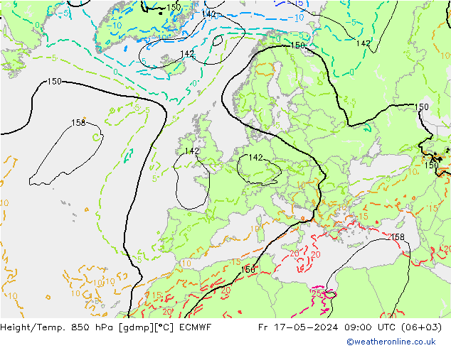 Height/Temp. 850 hPa ECMWF Pá 17.05.2024 09 UTC