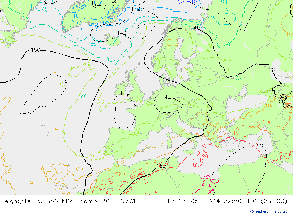 Height/Temp. 850 гПа ECMWF пт 17.05.2024 09 UTC