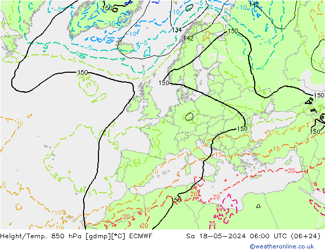 Z500/Rain (+SLP)/Z850 ECMWF so. 18.05.2024 06 UTC