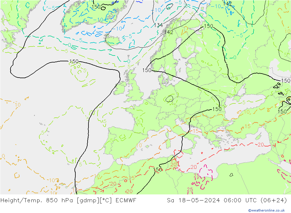 Height/Temp. 850 hPa ECMWF So 18.05.2024 06 UTC