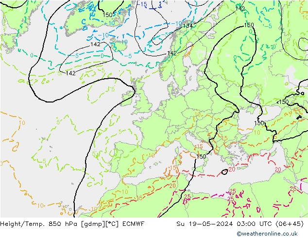 Yükseklik/Sıc. 850 hPa ECMWF Paz 19.05.2024 03 UTC