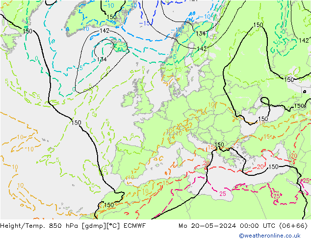 Z500/Rain (+SLP)/Z850 ECMWF pon. 20.05.2024 00 UTC