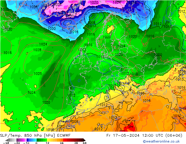 850 hPa Yer Bas./Sıc ECMWF Cu 17.05.2024 12 UTC