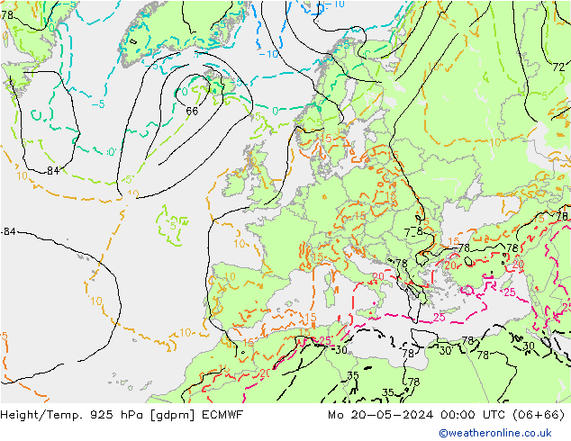 Yükseklik/Sıc. 925 hPa ECMWF Pzt 20.05.2024 00 UTC