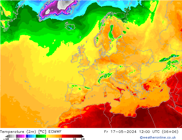 Sıcaklık Haritası (2m) ECMWF Cu 17.05.2024 12 UTC
