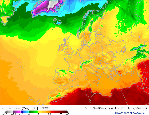 Sıcaklık Haritası (2m) ECMWF Paz 19.05.2024 18 UTC