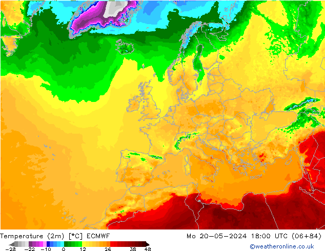 Temperature (2m) ECMWF Po 20.05.2024 18 UTC