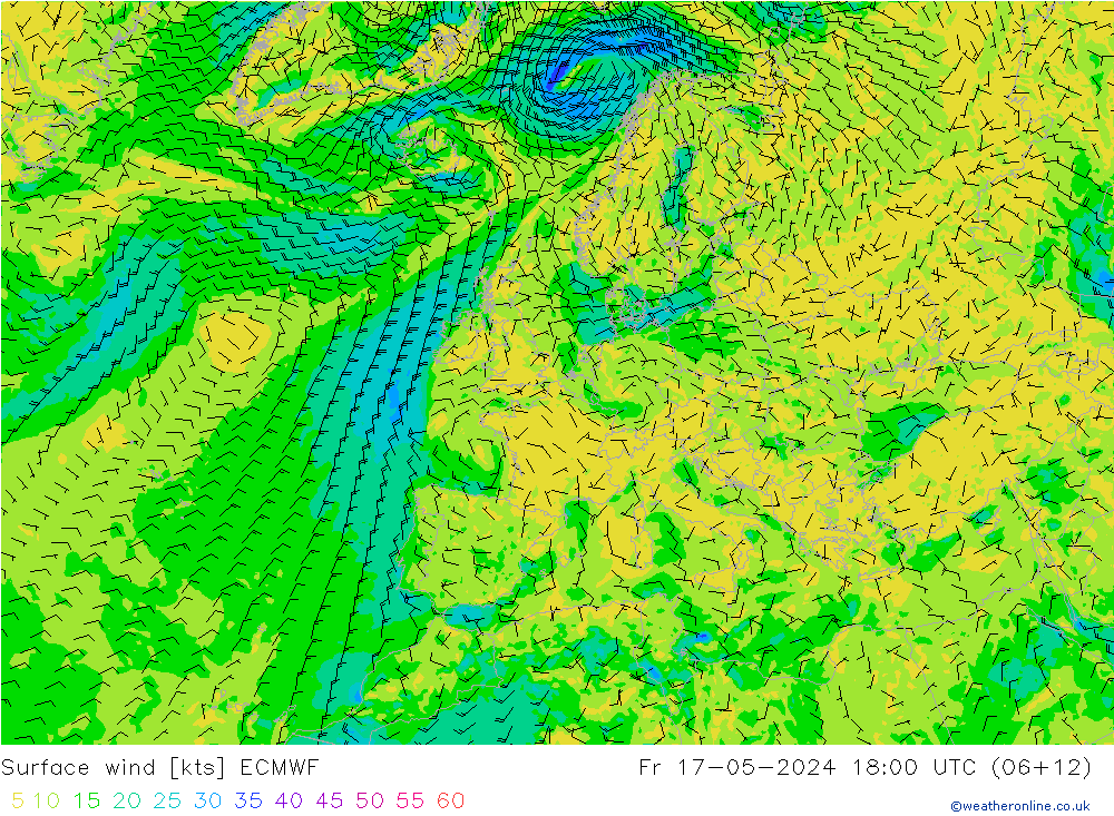 Bodenwind ECMWF Fr 17.05.2024 18 UTC