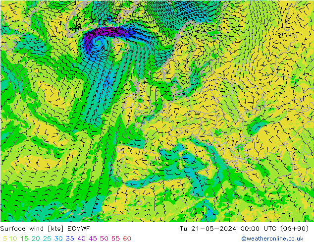 Bodenwind ECMWF Di 21.05.2024 00 UTC