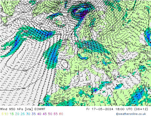 Wind 950 hPa ECMWF Pá 17.05.2024 18 UTC