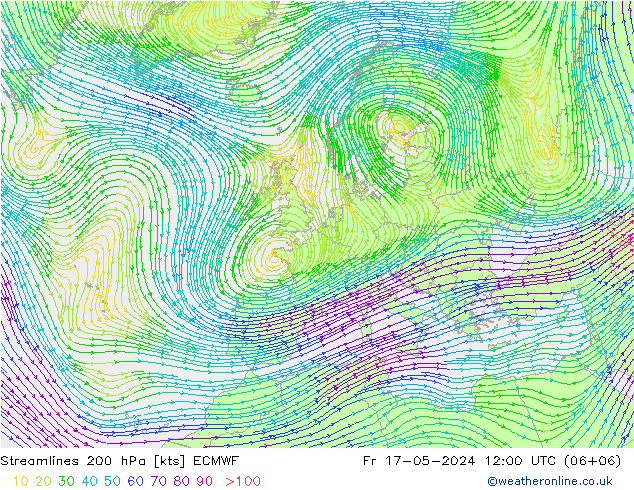 Streamlines 200 hPa ECMWF Fr 17.05.2024 12 UTC