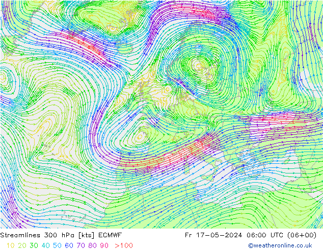 Rüzgar 300 hPa ECMWF Cu 17.05.2024 06 UTC