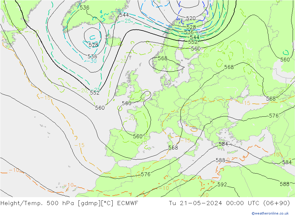 Géop./Temp. 500 hPa ECMWF mar 21.05.2024 00 UTC