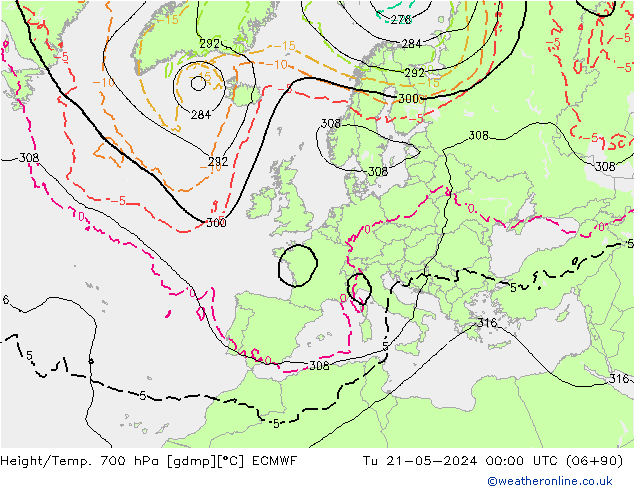 Height/Temp. 700 hPa ECMWF mar 21.05.2024 00 UTC