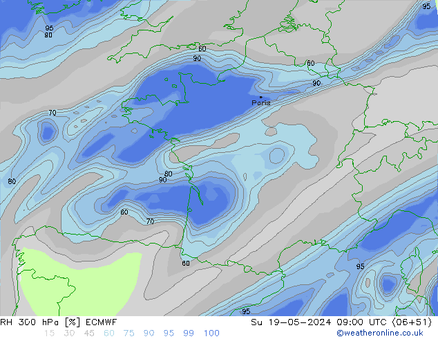 RH 300 hPa ECMWF Su 19.05.2024 09 UTC