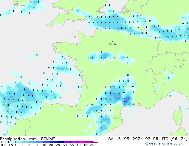 Precipitation ECMWF Sa 18.05.2024 06 UTC