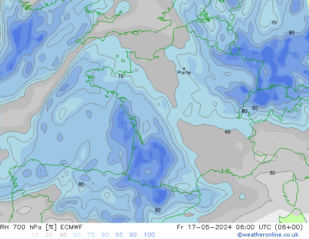 RH 700 hPa ECMWF Fr 17.05.2024 06 UTC