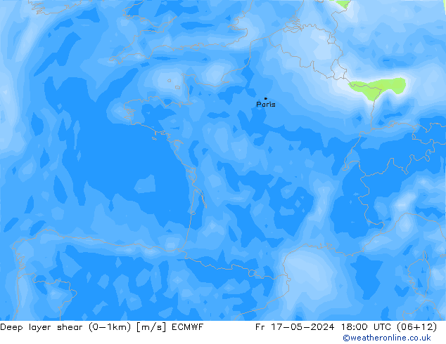 Deep layer shear (0-1km) ECMWF ven 17.05.2024 18 UTC