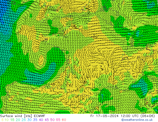 Surface wind ECMWF Fr 17.05.2024 12 UTC