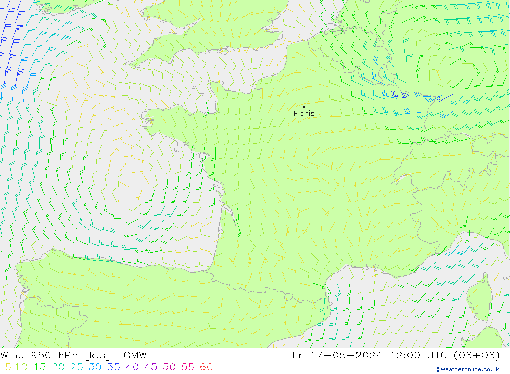 Prec 6h/Wind 10m/950 ECMWF пт 17.05.2024 12 UTC