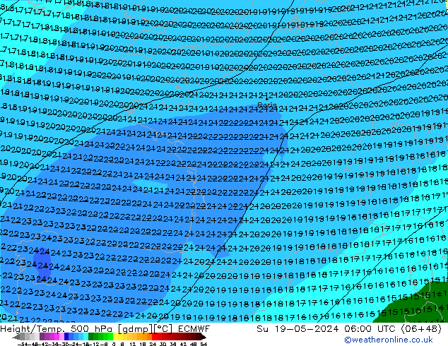 Z500/Rain (+SLP)/Z850 ECMWF dim 19.05.2024 06 UTC