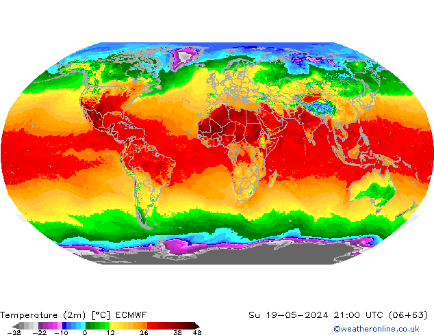 Sıcaklık Haritası (2m) ECMWF Paz 19.05.2024 21 UTC
