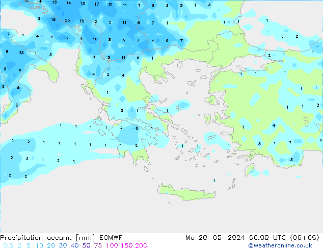 Precipitation accum. ECMWF pon. 20.05.2024 00 UTC