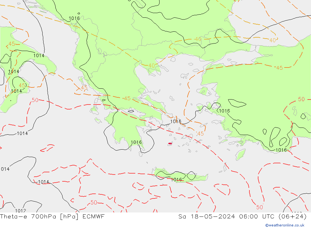 Theta-e 700hPa ECMWF Sa 18.05.2024 06 UTC