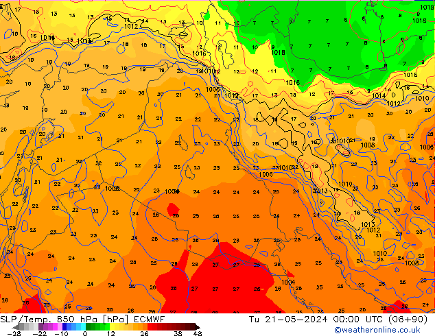 SLP/Temp. 850 hPa ECMWF mar 21.05.2024 00 UTC