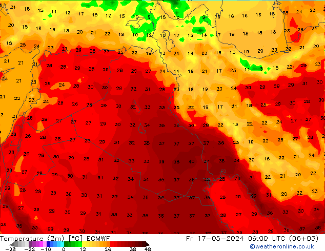 Temperatura (2m) ECMWF Sex 17.05.2024 09 UTC