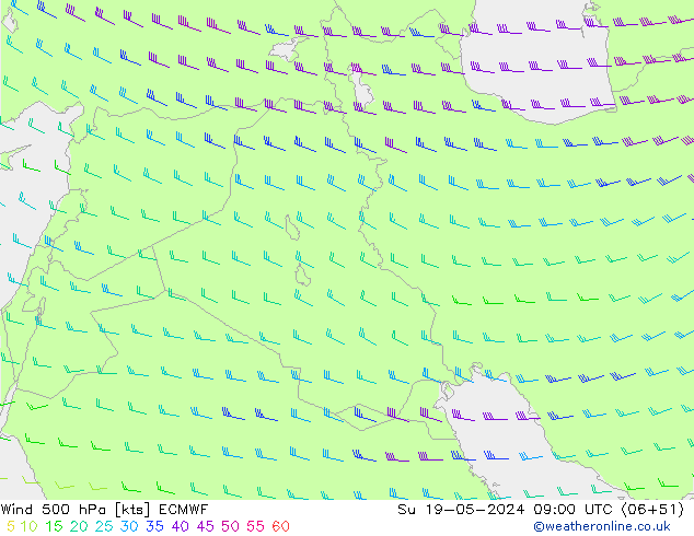 Vent 500 hPa ECMWF dim 19.05.2024 09 UTC