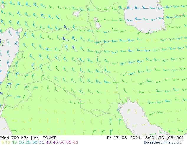 Rüzgar 700 hPa ECMWF Cu 17.05.2024 15 UTC