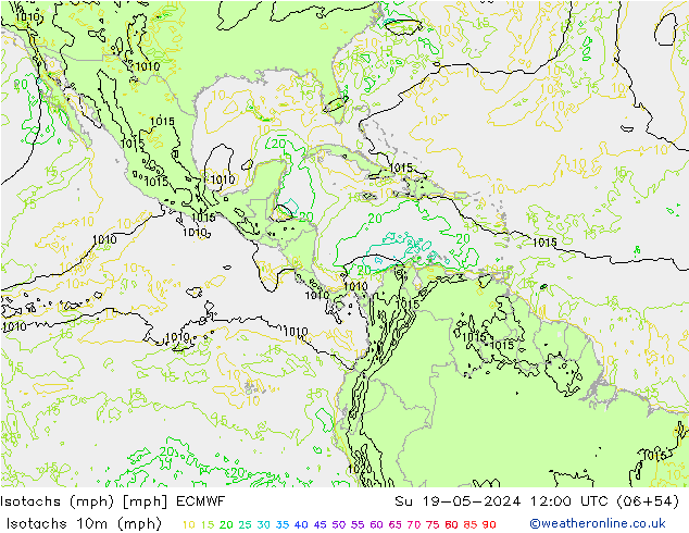 Isotachen (mph) ECMWF zo 19.05.2024 12 UTC