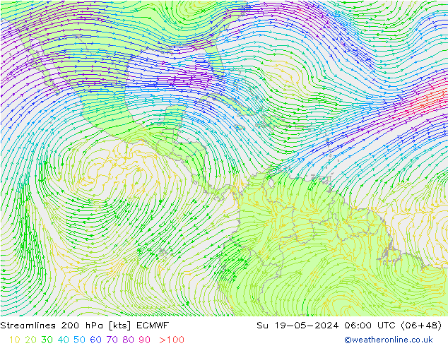 Streamlines 200 hPa ECMWF Su 19.05.2024 06 UTC