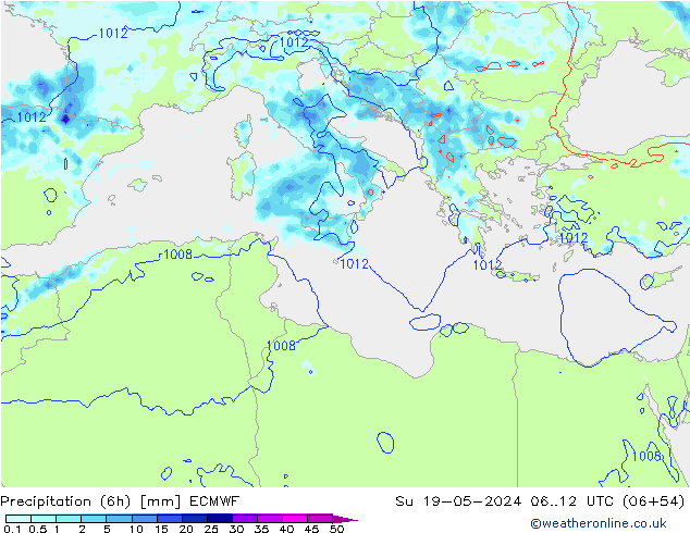 Z500/Rain (+SLP)/Z850 ECMWF Su 19.05.2024 12 UTC