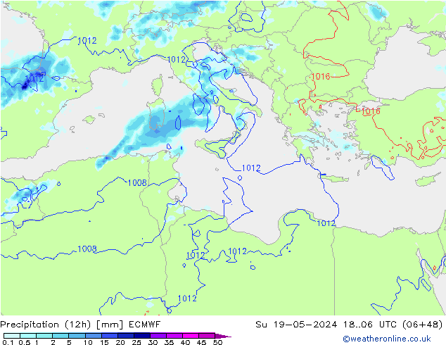 Precipitation (12h) ECMWF Ne 19.05.2024 06 UTC