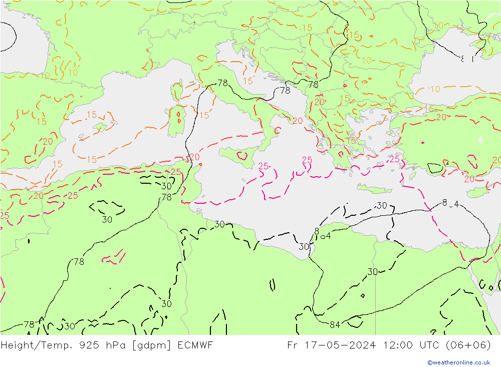 Height/Temp. 925 hPa ECMWF ven 17.05.2024 12 UTC